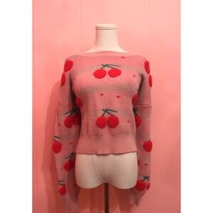 3D Cherry Pattern Pink Sweater